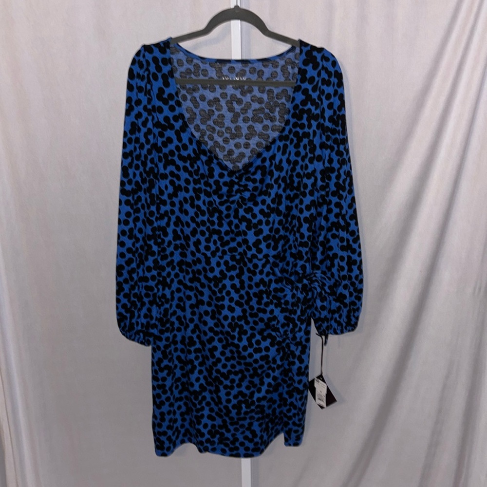 Ava & Viv  Animal Print Wrap Dress Blue & Black 1X NWT